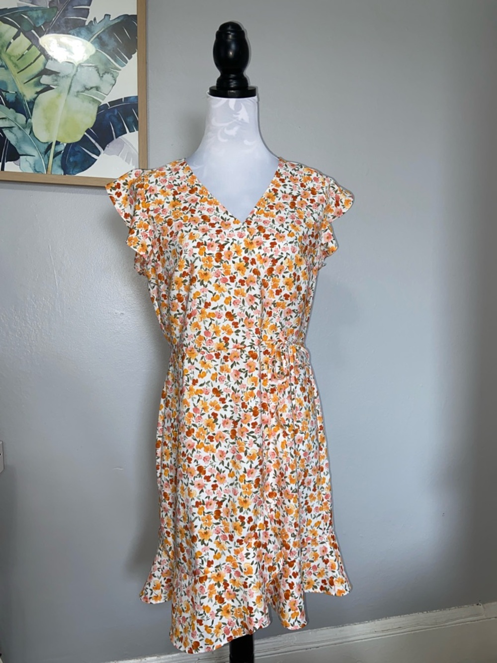 LOfT floral faux wrap ruffle dress